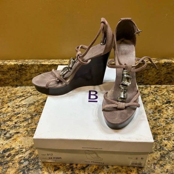 Bakers Blush Pink/Taupe and Brown Wedge Sandals - Picture 5 of 6